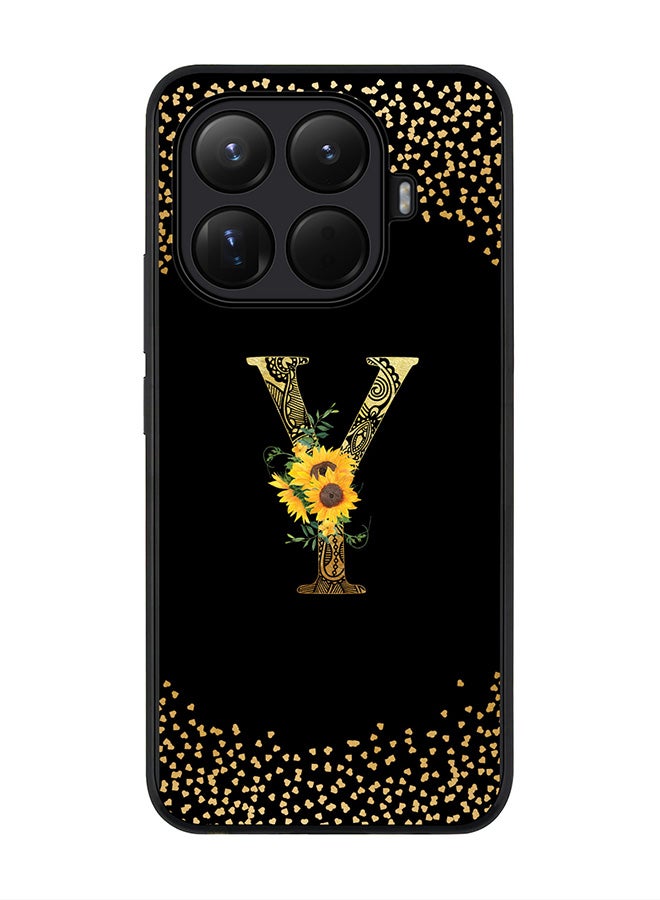 For Xiaomi 15T Pro Case,Slim fit Camera Protection, Shockproof Thin Phone cover  - Custom Floral Monogram - Y ( Black )
